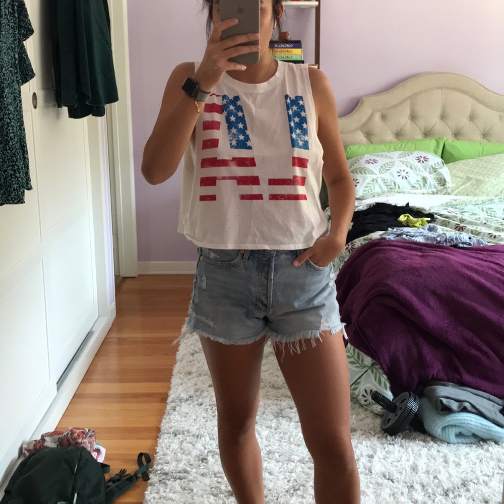 Forever 21 LA American flag muscle crop top